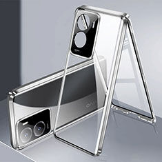 Funda Bumper Lujo Marco de Aluminio Espejo 360 Grados Carcasa P01 para Vivo iQOO Z7 5G Plata