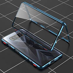 Funda Bumper Lujo Marco de Aluminio Espejo 360 Grados Carcasa P01 para Xiaomi Black Shark 4 Pro 5G Azul
