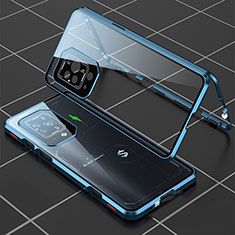 Funda Bumper Lujo Marco de Aluminio Espejo 360 Grados Carcasa P01 para Xiaomi Black Shark 5 Pro 5G Azul