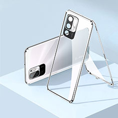 Funda Bumper Lujo Marco de Aluminio Espejo 360 Grados Carcasa P01 para Xiaomi Redmi Note 10T 5G Plata