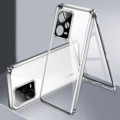 Funda Bumper Lujo Marco de Aluminio Espejo 360 Grados Carcasa P01 para Xiaomi Redmi Note 12 Pro 5G Plata