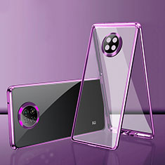 Funda Bumper Lujo Marco de Aluminio Espejo 360 Grados Carcasa P01 para Xiaomi Redmi Note 9T 5G Morado