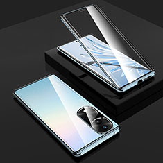Funda Bumper Lujo Marco de Aluminio Espejo 360 Grados Carcasa P02 para Huawei Honor 70 Pro 5G Azul