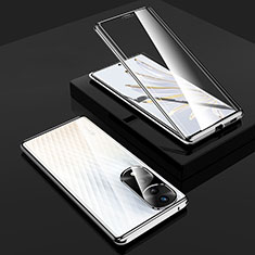 Funda Bumper Lujo Marco de Aluminio Espejo 360 Grados Carcasa P02 para Huawei Honor 70 Pro 5G Plata