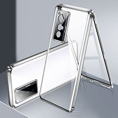Funda Bumper Lujo Marco de Aluminio Espejo 360 Grados Carcasa P02 para Vivo X70 5G Plata