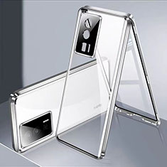 Funda Bumper Lujo Marco de Aluminio Espejo 360 Grados Carcasa P02 para Xiaomi Poco F5 Pro 5G Plata