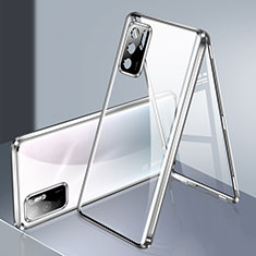 Funda Bumper Lujo Marco de Aluminio Espejo 360 Grados Carcasa P02 para Xiaomi Redmi Note 10T 5G Plata