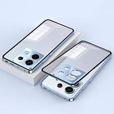 Funda Bumper Lujo Marco de Aluminio Espejo 360 Grados Carcasa P02 para Xiaomi Redmi Note 13 Pro 5G Azul