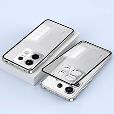 Funda Bumper Lujo Marco de Aluminio Espejo 360 Grados Carcasa P02 para Xiaomi Redmi Note 13 Pro 5G Plata