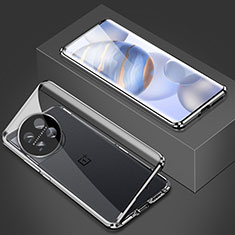 Funda Bumper Lujo Marco de Aluminio Espejo 360 Grados Carcasa P03 para OnePlus Ace 2 Pro 5G Plata