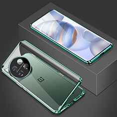 Funda Bumper Lujo Marco de Aluminio Espejo 360 Grados Carcasa P03 para OnePlus Ace 2 Pro 5G Verde