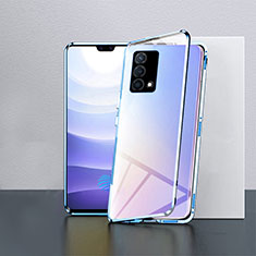 Funda Bumper Lujo Marco de Aluminio Espejo 360 Grados Carcasa P03 para Oppo K9 5G Azul