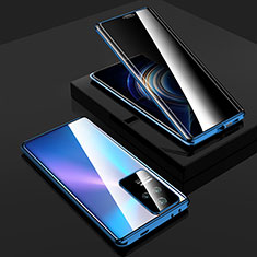 Funda Bumper Lujo Marco de Aluminio Espejo 360 Grados Carcasa P03 para Xiaomi Poco F4 5G Azul
