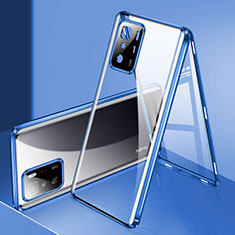 Funda Bumper Lujo Marco de Aluminio Espejo 360 Grados Carcasa P03 para Xiaomi Redmi Note 10 Pro 5G Azul