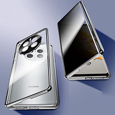 Funda Bumper Lujo Marco de Aluminio Espejo 360 Grados Carcasa P04 para Huawei Mate 50 Pro Plata