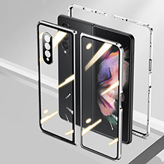 Funda Bumper Lujo Marco de Aluminio Espejo 360 Grados Carcasa P05 para Samsung Galaxy Z Fold3 5G Plata