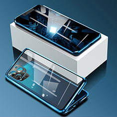 Funda Bumper Lujo Marco de Aluminio Espejo 360 Grados Carcasa para Apple iPhone 13 Pro Azul