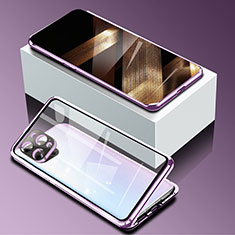 Funda Bumper Lujo Marco de Aluminio Espejo 360 Grados Carcasa para Apple iPhone 14 Pro Max Morado