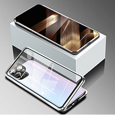 Funda Bumper Lujo Marco de Aluminio Espejo 360 Grados Carcasa para Apple iPhone 14 Pro Max Plata