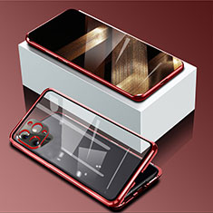 Funda Bumper Lujo Marco de Aluminio Espejo 360 Grados Carcasa para Apple iPhone 14 Pro Max Rojo