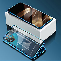 Funda Bumper Lujo Marco de Aluminio Espejo 360 Grados Carcasa para Apple iPhone 15 Pro Azul