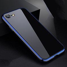 Funda Bumper Lujo Marco de Aluminio Espejo 360 Grados Carcasa para Apple iPhone SE (2020) Azul y Negro