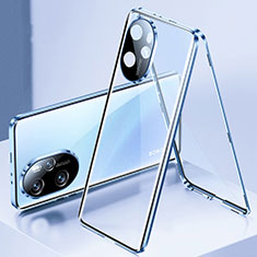 Funda Bumper Lujo Marco de Aluminio Espejo 360 Grados Carcasa para Huawei Honor 100 Pro 5G Azul