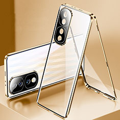 Funda Bumper Lujo Marco de Aluminio Espejo 360 Grados Carcasa para Huawei Honor 70 Pro 5G Oro