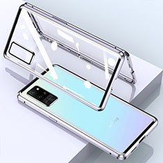 Funda Bumper Lujo Marco de Aluminio Espejo 360 Grados Carcasa para Huawei Honor Play4 Pro 5G Plata