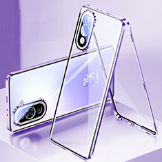 Funda Bumper Lujo Marco de Aluminio Espejo 360 Grados Carcasa para Huawei Nova 10 Morado