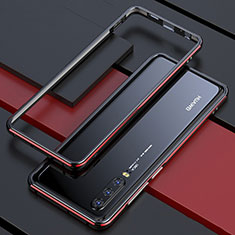 Funda Bumper Lujo Marco de Aluminio Espejo 360 Grados Carcasa para Huawei P30 Rojo y Negro