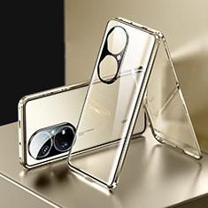Funda Bumper Lujo Marco de Aluminio Espejo 360 Grados Carcasa para Huawei P50 Pro Oro
