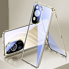 Funda Bumper Lujo Marco de Aluminio Espejo 360 Grados Carcasa para Huawei P60 Art Oro