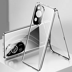 Funda Bumper Lujo Marco de Aluminio Espejo 360 Grados Carcasa para Huawei P60 Art Plata