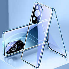Funda Bumper Lujo Marco de Aluminio Espejo 360 Grados Carcasa para Huawei P60 Azul