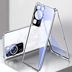 Funda Bumper Lujo Marco de Aluminio Espejo 360 Grados Carcasa para Huawei P60 Plata