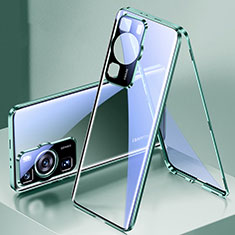 Funda Bumper Lujo Marco de Aluminio Espejo 360 Grados Carcasa para Huawei P60 Verde