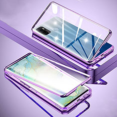 Funda Bumper Lujo Marco de Aluminio Espejo 360 Grados Carcasa para Oppo A53 Morado