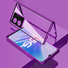 Funda Bumper Lujo Marco de Aluminio Espejo 360 Grados Carcasa para Oppo A78 5G Morado