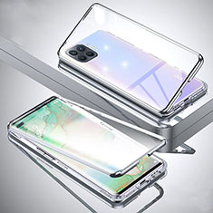 Funda Bumper Lujo Marco de Aluminio Espejo 360 Grados Carcasa para Oppo A93 Plata