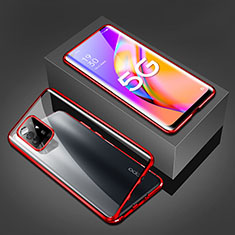 Funda Bumper Lujo Marco de Aluminio Espejo 360 Grados Carcasa para Oppo A95 5G Rojo