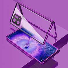 Funda Bumper Lujo Marco de Aluminio Espejo 360 Grados Carcasa para Oppo Find X5 5G Morado