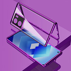 Funda Bumper Lujo Marco de Aluminio Espejo 360 Grados Carcasa para Oppo K10 5G Morado