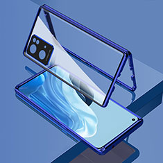 Funda Bumper Lujo Marco de Aluminio Espejo 360 Grados Carcasa para Oppo Reno7 Pro 5G Azul