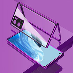 Funda Bumper Lujo Marco de Aluminio Espejo 360 Grados Carcasa para Oppo Reno7 Pro 5G Morado