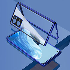 Funda Bumper Lujo Marco de Aluminio Espejo 360 Grados Carcasa para Oppo Reno7 SE 5G Azul