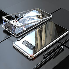 Funda Bumper Lujo Marco de Aluminio Espejo 360 Grados Carcasa para Samsung Galaxy Note 8 Duos N950F Plata