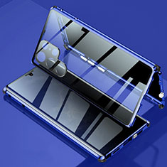 Funda Bumper Lujo Marco de Aluminio Espejo 360 Grados Carcasa para Samsung Galaxy S22 Ultra 5G Azul