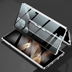 Funda Bumper Lujo Marco de Aluminio Espejo 360 Grados Carcasa para Samsung Galaxy S24 Ultra 5G Plata
