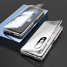 Funda Bumper Lujo Marco de Aluminio Espejo 360 Grados Carcasa para Samsung Galaxy Z Fold3 5G Plata